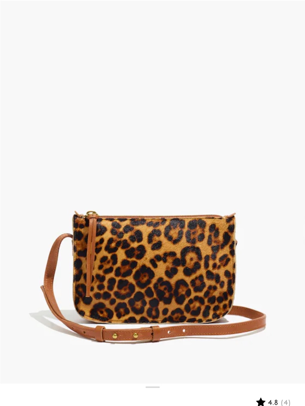 Madewell The Simple Leopard Calf Hair Crossbody Bag with Tan Leather Strap